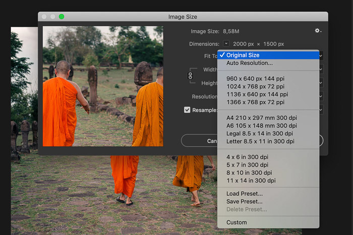 Una captura de pantalla que muestra cómo aumentar el tamaño de la imagen en Photoshop