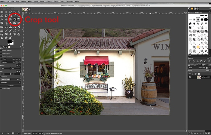 Captura de pantalla de la edición de una foto en GIMP