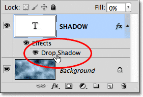 Haga doble clic en el efecto Sombra paralela para la capa Tipo.  Imagen © 2012 Photoshop Essentials.com.