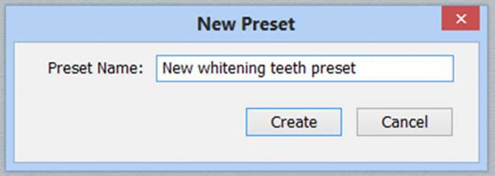 Una captura de pantalla que muestra cómo blanquear los ojos y los dientes en Lightroom: nuevo ajuste preestablecido