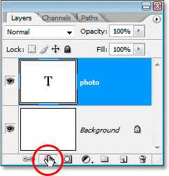 Efectos de texto de Adobe Photoshop: haciendo clic en el icono Estilo de capa en la parte inferior de la paleta Capas de Photoshop.