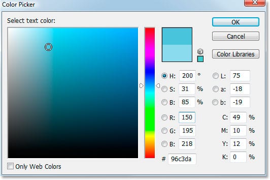 Efectos de texto de Adobe Photoshop: Selector de color de Photoshop