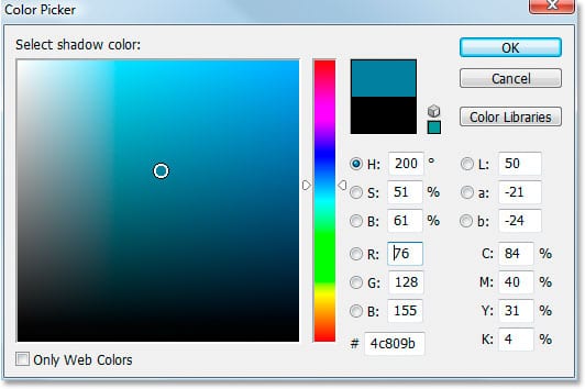 Efectos de texto de Adobe Photoshop: elegir un tono más oscuro del color muestreado para usarlo como sombra paralela