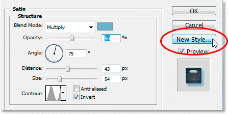 Efectos de texto de Adobe Photoshop: haga clic en el botón 'Nuevo estilo' a la derecha