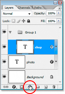 Efectos de texto de Adobe Photoshop: haciendo clic en el icono 'Nueva capa de ajuste'.