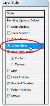 Seleccione el estilo de capa Inner Glow