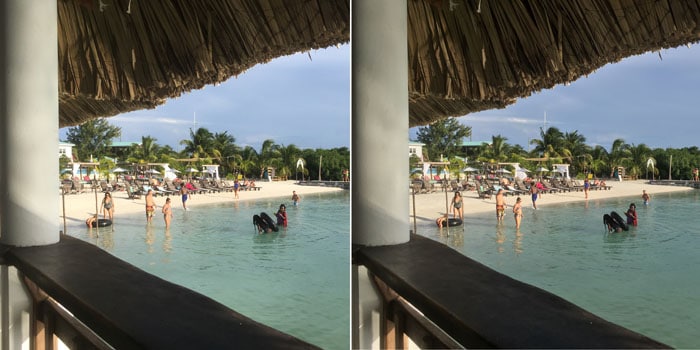 Un díptico del mismo shoto de una playa, el de la derecha ha usado HDR para fotografía iphone