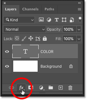 Hacer clic en el icono de Efectos de capa en el panel Capas de Photoshop