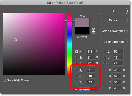Uso del selector de color de Photoshop para reemplazar el negro en el degradado