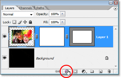 Imagen del tutorial de Adobe Photoshop: haga clic en el icono 'Estilos de capa' en la parte inferior de la paleta Capas en Photoshop.