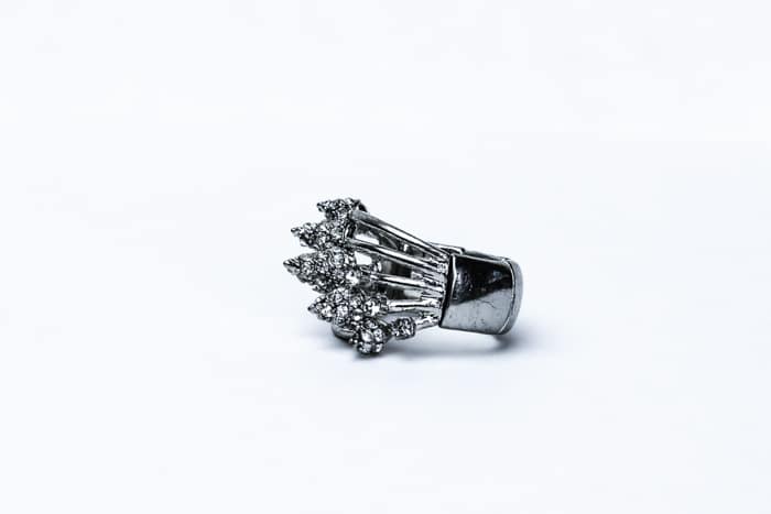 A product image close up of a silver ring