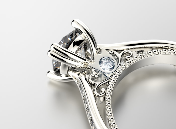 Jewelry product photo of details of an engagement ring