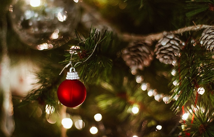 Una foto de Navidad interior de una decoración en un árbol