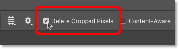 La opción Eliminar píxeles recortados para la herramienta Recortar en Photoshop