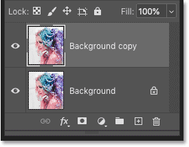 El panel Capas en Photoshop que muestra la capa de copia de fondo