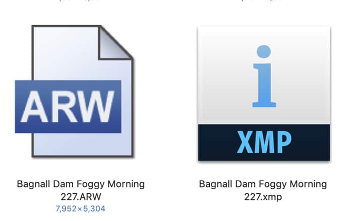 Iconos de archivos RAW y XMP