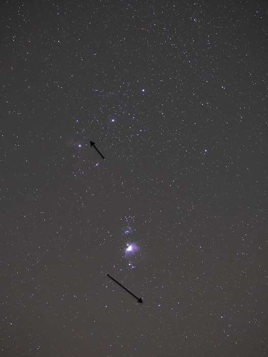 Dos pequeños rastros de satélites artificiales son apenas visibles en esta toma de mi serie en M42.