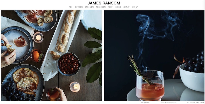 Dos fotografías de bodegones de alimentos y bebidas de James Ransom