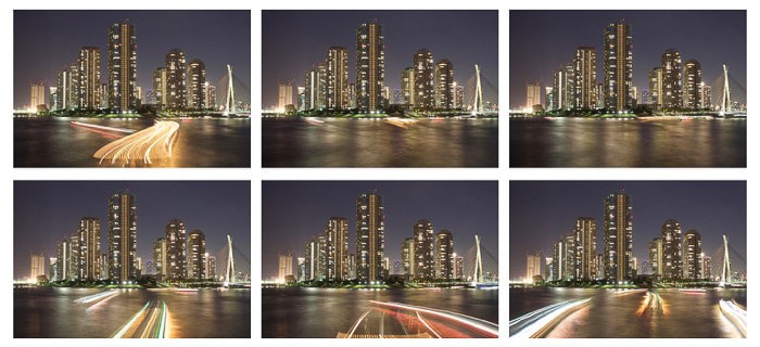Una cuadrícula de 6 fotos de un paisaje urbano.