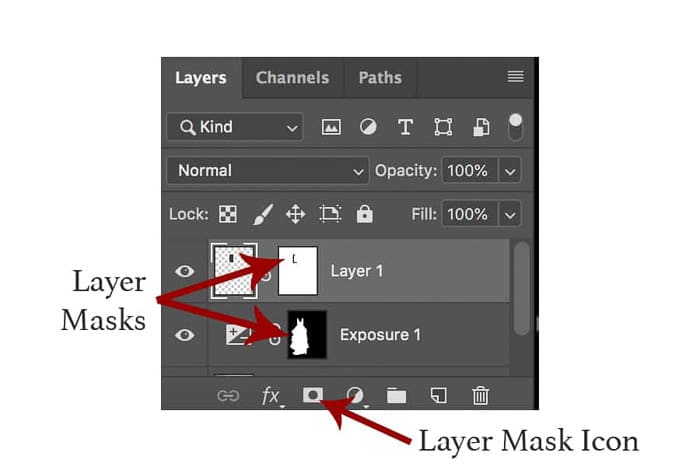 Una captura de pantalla de cerca del panel de capas en Photoshop para aprender a aplicar máscaras de Photoshop