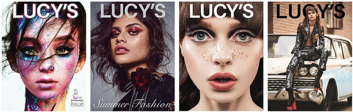 Cuatro portadas de la revista de Lucy para presentaciones fotográficas.