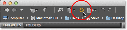 Hacer clic en el icono Abrir en Camera Raw en Adobe Bridge.  Imagen © 2013 , Photoshop Essentials.com