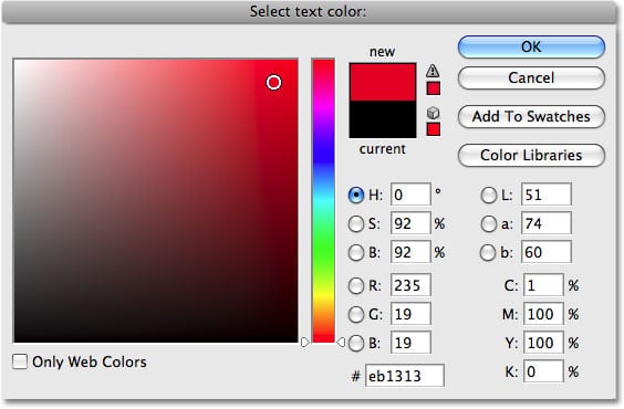 El selector de color en Photoshop.  Imagen © 2009 Photoshop Essentials.com
