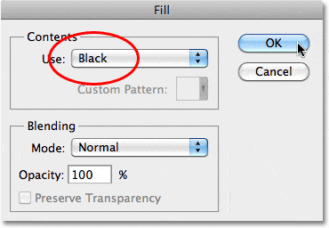 Establecer la opción Usar en el cuadro de diálogo Relleno en Negro.