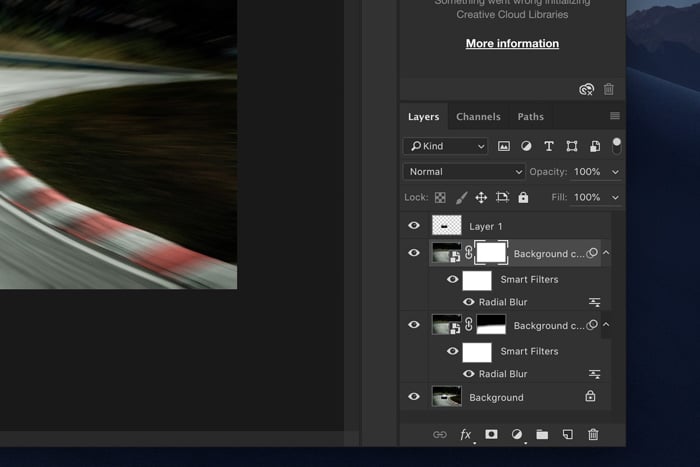 una captura de pantalla que muestra cómo agregar desenfoque de movimiento en Photoshop