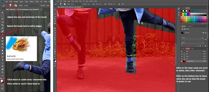 Captura de pantalla del uso de Photoshop para editar una foto de una niña bailando en una toma de fotografías multiplicidad