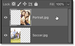Seleccionar la imagen en la capa superior en el panel Capas de Photoshop