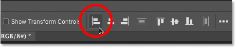 Al hacer clic en el icono Alinear bordes izquierdos en la barra de opciones en Photoshop