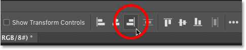 Hacer clic en el icono Alinear bordes derechos en la barra de opciones de Photoshop