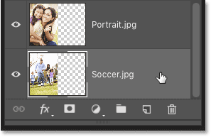Seleccionar la imagen inferior en el panel Capas en Photoshop