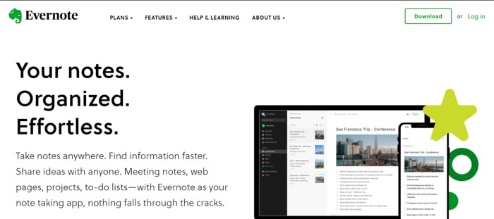 captura de pantalla del sitio web de Evernote para diseñar un panel de estado de ánimo