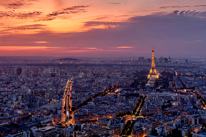 La vista de París al atardecer desde la Torre Montparnasse.