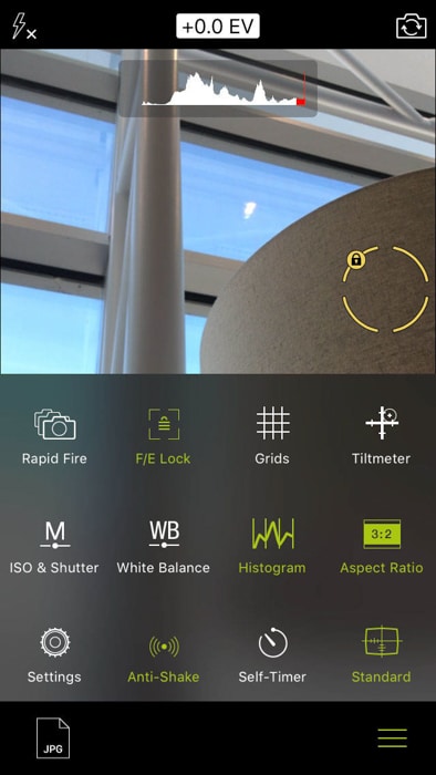 captura de pantalla de la aplicación de cámara profesional para iphone