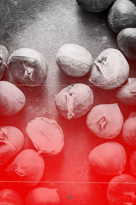 Captura de pantalla de la edición de una foto de comida plana de castañas, utilizando atajos de Lightroom