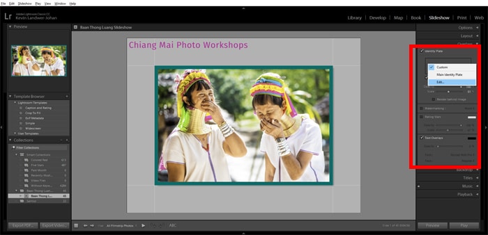 una captura de pantalla que muestra cómo crear una presentación de diapositivas de Lightroom 