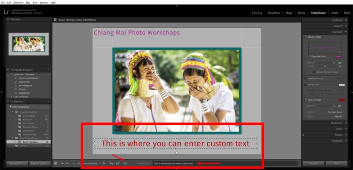 una captura de pantalla que muestra cómo crear una presentación de diapositivas de Lightroom 