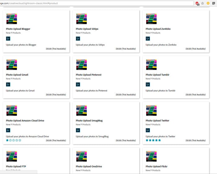 Captura de pantalla de los servicios de publicación que puede encontrar en el sitio web de Adobe