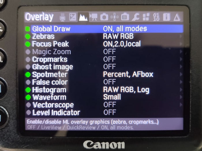 Elegir el dibujo global de la configuración de la linterna mágica en la pantalla Canon DSLR