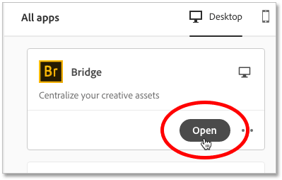 Cómo abrir Adobe Bridge desde la aplicación Creative Cloud