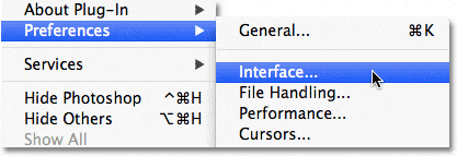 Seleccionar las preferencias de la interfaz en Photoshop CS6.