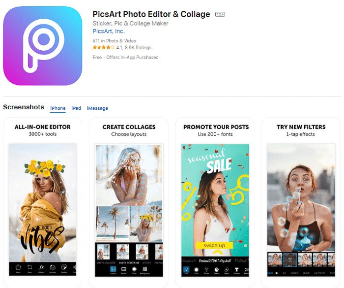 Captura de pantalla de la aplicación de edición de fotos Picsart para convertir fotos en arte