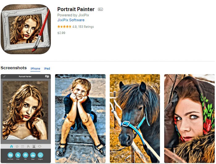 Captura de pantalla de la aplicación Portrait Painter para convertir imágenes en pinturas