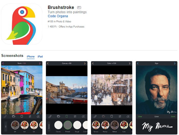 Captura de pantalla de la aplicación Brushstroke para convertir fotos en pinturas