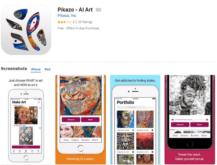 Captura de pantalla de la aplicación Pikazo que convierte fotos en arte