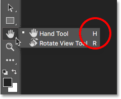 La barra de herramientas que muestra el método abreviado de teclado para la herramienta de mano