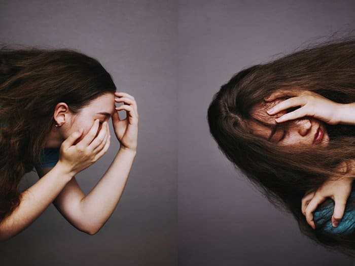 Fotografía de díptico de retrato atmosférico de una modelo femenina